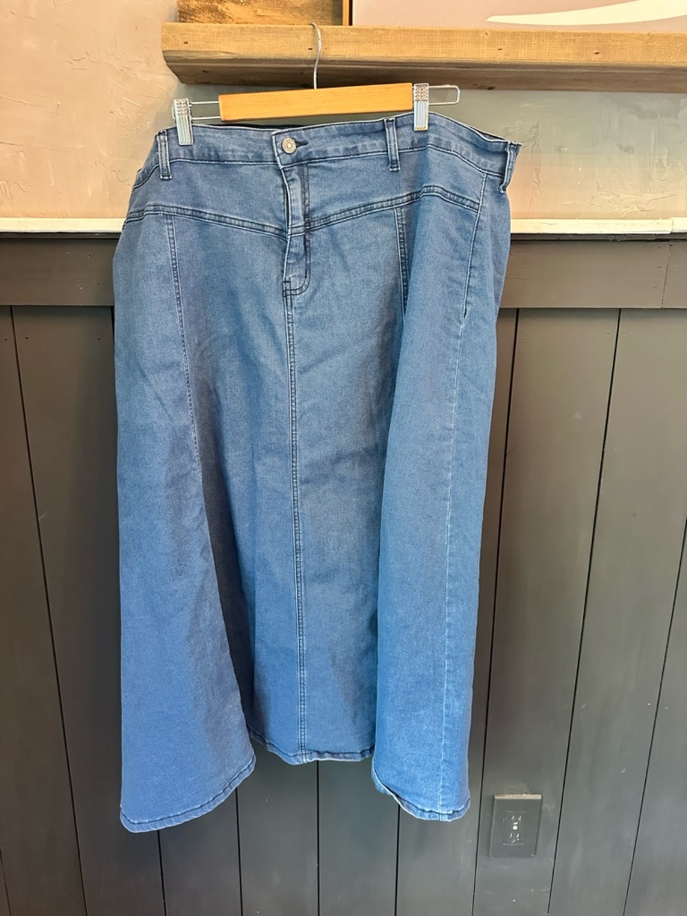 Women's Denim Midi Flare Jean Skirt Size 20 4XL Blue A-Line Flared